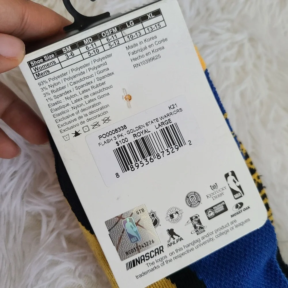Golden State Warriors‎ 3 Pack Logo Ankle Socks NWT Size Large